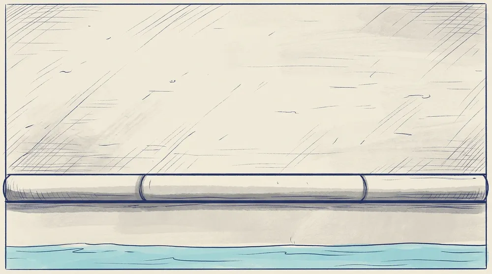 Cropped illustration of a pool's coping edge and deck plane, with a hint of blue water at the lower edge.